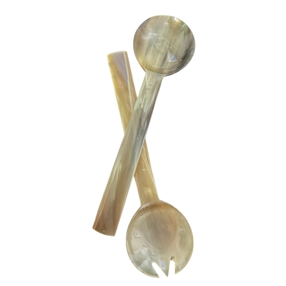 Hand Cut Horn Salad Servers, NiB, gorgeous, 10 inches